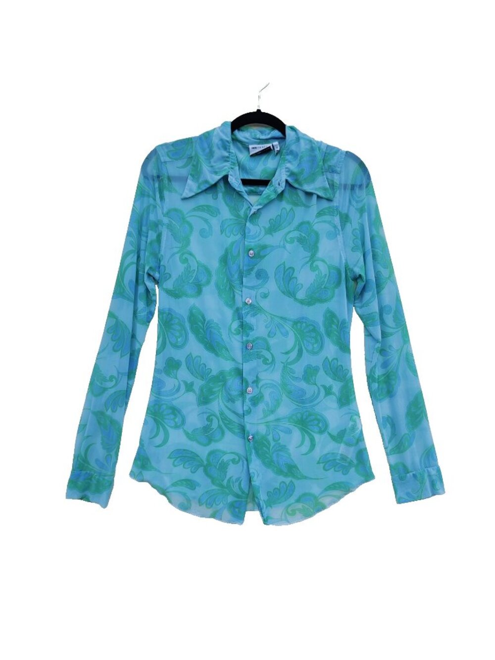 ASOS Women's Long Sleeve Plaid Button Down Shirt Size XS Blue Green Sheer